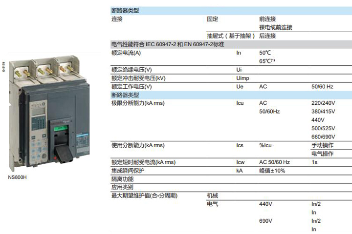 施耐德Compact NSX电动机保护塑壳断路器参数表 